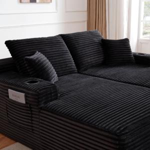 Modern <b>Inflatable</b> Loveseat <b>Sofa</b> Modular Design Eco-Friendly Ribbed Corduroy Fabric Square Shape Two-Seater - Product Image 3