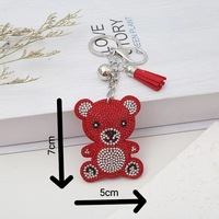 Porte-clés créatif en forme d'ours en peluche avec strass, mignon, en verre, pour sac et voiture, pour filles