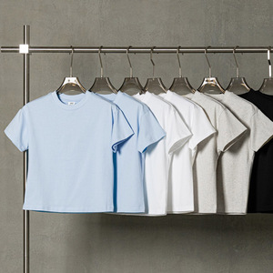 Verano estilo americano puro algodón corto 305G Casual deportes mujer camiseta - Product Image 1