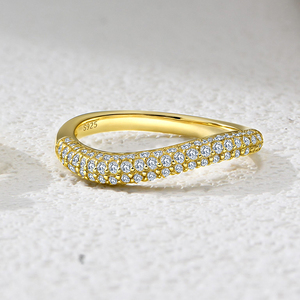 Anello a Goccia in Argento Sterling 925 Placcato Oro 14K con Zircone, Design a Onda con Quattro Griffe, per Matrimonio e Fidanzamento, per Donna - Product Image 5