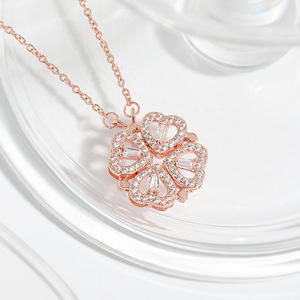 Bestseller gioielli di moda Custom rame san valentino regalo da donna regalo diamante magnete <span class=keywords><strong>cuore</strong></span> quadrifoglio collana - Product Image 5