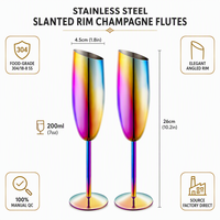 Verre à vin en acier inoxydable réutilisable et écologique, bord biseauté, 200 ml, lot de 2, pour mariage et restaurant (vente en gros)