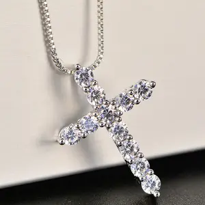 Diamanten Kruis Kristallen Hanger Ketting Verzilverd Zirkoon Box Chain Mode-sieraden Cross Choker Ketting Geschenken Voor Vrouwen