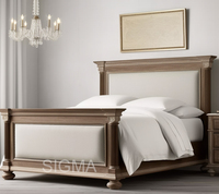 Meistverkauftes Rustikales Holzplattenbett Holz-Kopfteil Queensize Gedrechselte Beine Antiker Stil Inneneinrichtung für Zuhause Schlafzimmer