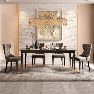 Tavolo da Pranzo Rettangolare Americano di Lusso con 6 Sedie, Combinazione in Marmo, <span class=keywords><strong>Arredamento</strong></span> Moderno per Piccole Famiglie - Product Image 3