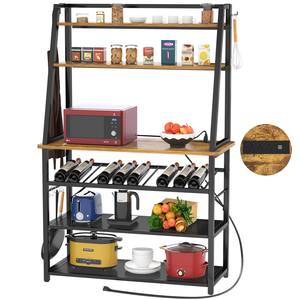 Chariot de cuisine moderne de 65.2 pouces, support de boulangerie avec prise de courant, panneau en bois, supports pour micro-ondes - Product Image 1