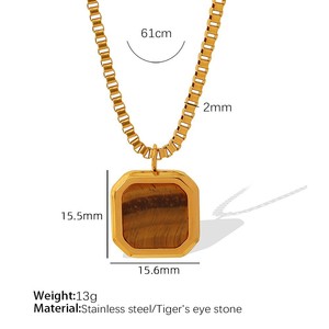 สร้อยคอจี้หินทรงสี่เหลี่ยมชุบทอง 18K พร้อมสร้อยสแตนเลสทรงกล่องเรขาคณิตสำหรับผู้ชาย ของขวัญเครื่องประดับ - Product Image 5