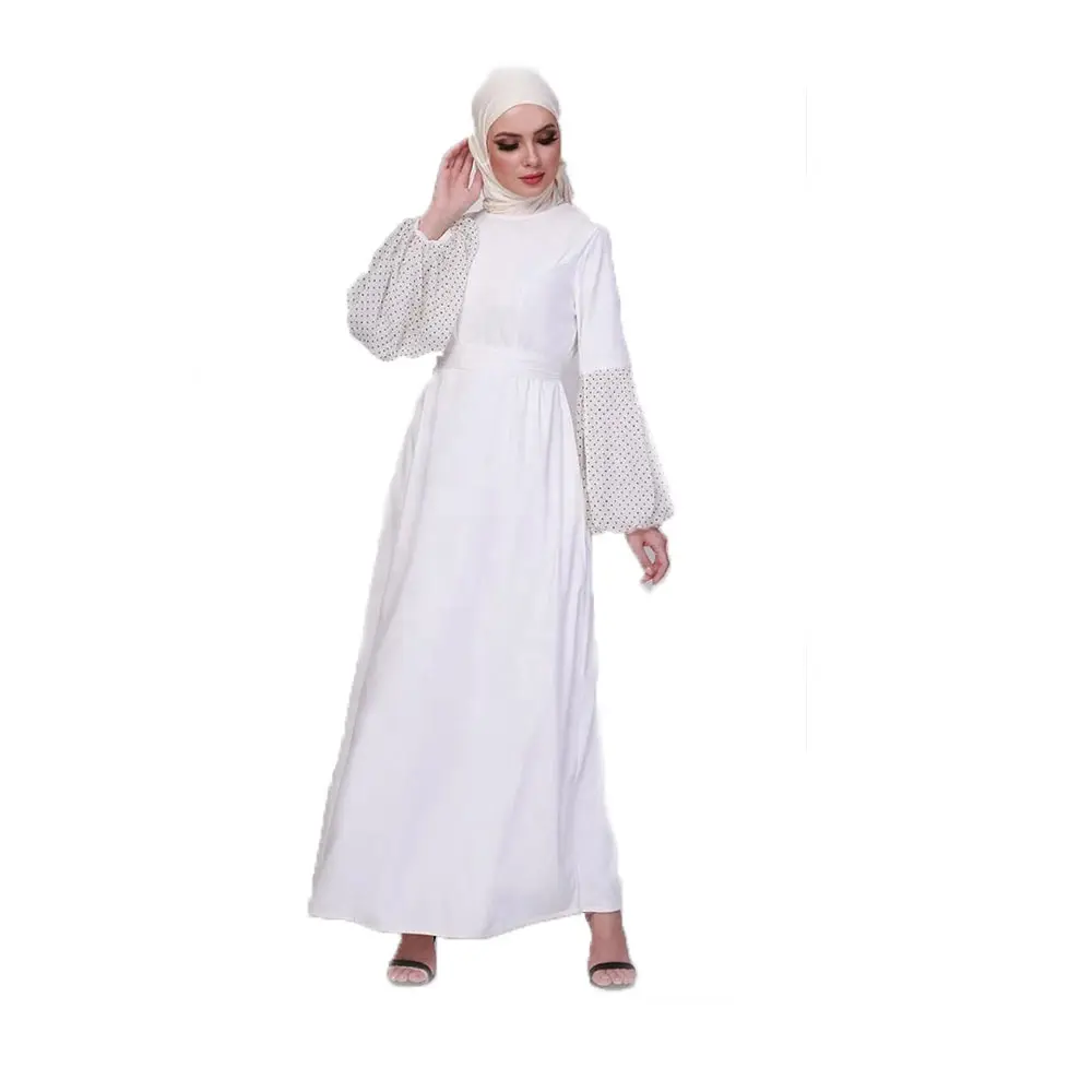 white Body Princess seam with back zipper Full lined Round Neck line women Snow white Swizz dot abaya muslim dresses