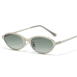 Lunettes de soleil ovales en métal tendance vintage 2025 pour hommes et femmes avec logo personnalisé, protection UV400, style punk œil de chat - Product Image 1
