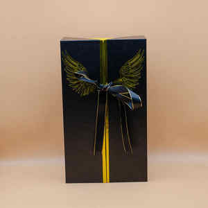 Creative Beautiful European-Style Luxury <b>Empty</b> <b>Gift</b> <b>Box</b> Black Angel Wings with Double Opening Two Doors <b>for</b> Packaging Design - Product Image 4