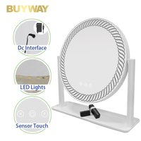 Miroir de maquillage rond blanc avec anneau lumineux intégré et support double, miroir de vanité LED de table avec base plateau