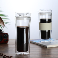 Mug de voyage portable de qualité supérieure, 400 ml, en verre borosilicate transparent, design moderne, sans BPA, résistant à la chaleur, à double paroi, compatible lave-vaisselle