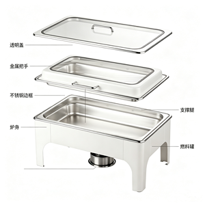 Plat à réchaud rectangulaire blanc XY avec couvercle en verre, alimenté à l'alcool, capacité 9L, contrôle manuel de la température 0°C-70°C, chauffage de 2 heures - Product Image 1