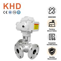 Vanne à bille électrique combinée trois voies KHD en acier inoxydable CF8 CF3 CF8M CF3M à bride pour le contrôle du débit, vanne à bille motorisée électrique