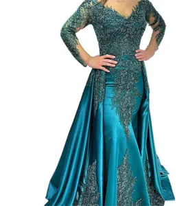 2023 роскошное зеленое вечернее платье в дубайском стиле с юбкой, арабское женское свадебное вечернее платье, сексуальное вечернее платье с длинным рукавом