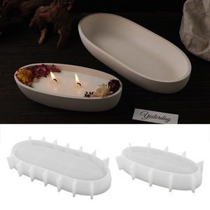 KK81 nampan lilin mangkuk penyimpanan Oval tabung lilin cetakan silikon Pot bunga cetakan silikon untuk kerajinan seni beton semen - Product Image 1