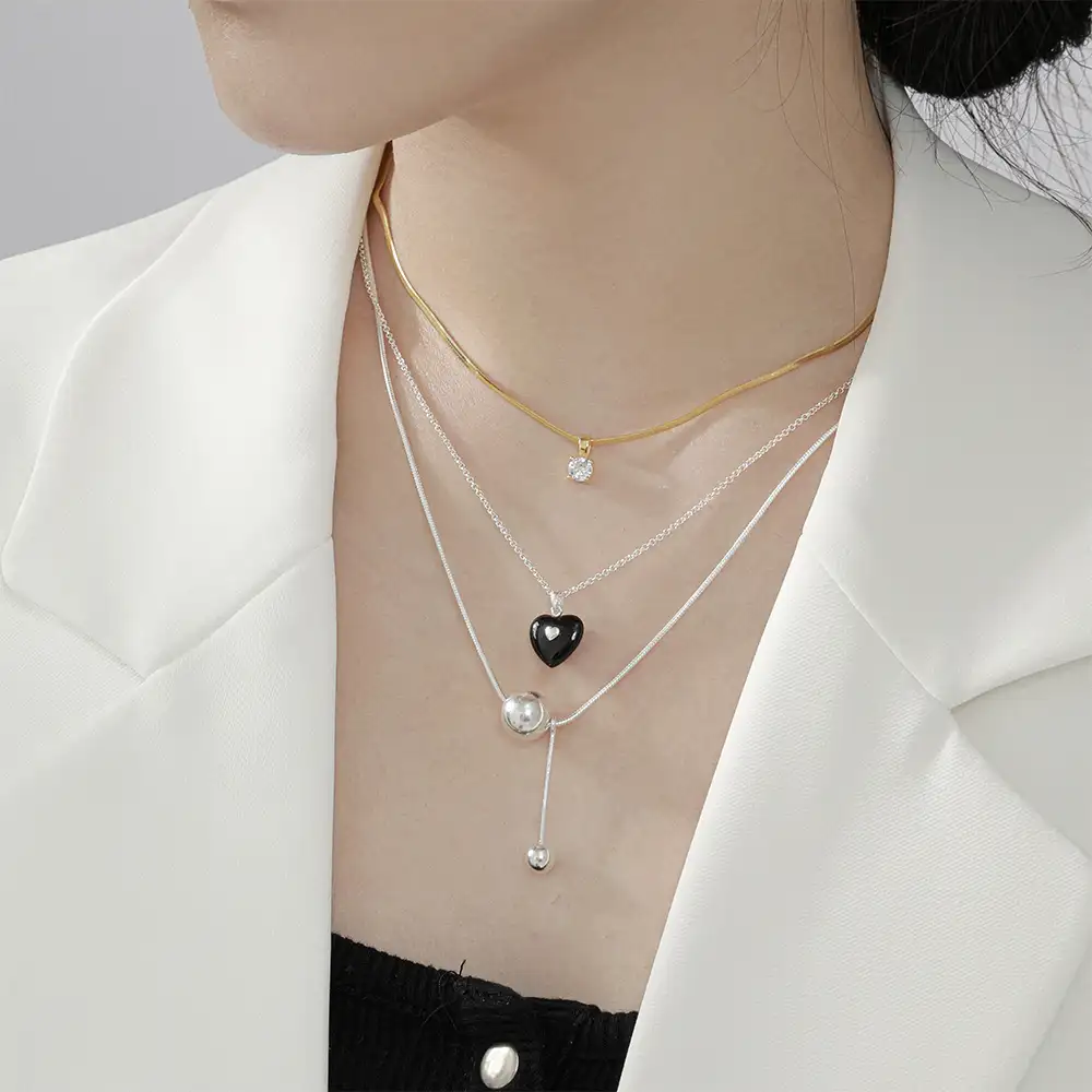 Dylam Trendy Đồ Trang Sức Mỹ 18K Mạ Vàng Tối Giản 5A Cubic Zircon Tim Thời Trang Kim Cương 925 Sterling Silver Pendant Necklaces