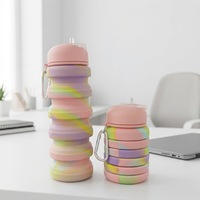 Bouteille d'eau pliable en silicone résistante à la chaleur sans BPA pour enfants, randonnée, avec couvercle