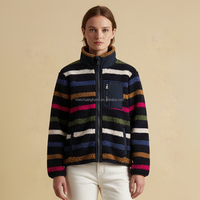 Veste polaire Sherpa rayée personnalisée OEM pour femme, sweat-shirt Teddy chaud d'hiver à fermeture éclair intégrale, manteau en polaire peluche ample multicolore