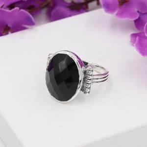 Men's Sterling Silver Statement <b>Ring</b> with <b>Black</b> <b>Onyx</b> Gemstone Bezel Setting for Wedding or Party Gift for Him - Product Image 1