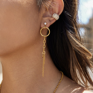 Boucles d'oreilles à pampilles en acier inoxydable, design géométrique en forme de lustre, pour femmes, bijoux de fête - Product Image 4