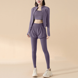 <span class=keywords><strong>Ensemble</strong></span> de yoga 3 pièces pour <span class=keywords><strong>femme</strong></span>, best-seller : veste zippée ajustée, soutien-gorge de sport 2-en-1, leggings taille haute pour la gym, la course et le Pilates - Product Image 6