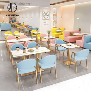 ชุดเฟอร์นิเจอร์ร้านกาแฟและร้านอาหาร โต๊ะและเก้าอี้โซฟาแบบมีที่นั่ง ทำจากหินเผาผิวหนังสังเคราะห์ รูปทรงสี่เหลี่ยมหรูหรา - Product Image 3