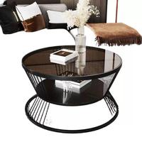 Table basse ronde moderne à deux niveaux, structure en métal doré, plateau en verre fumé, table de salon de luxe, table de centre pour la maison et l'hôtel