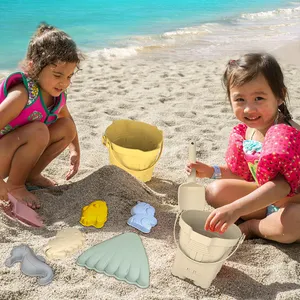 Juguetes de playa de silicona para niños, pala, juego de cubo de playa, moldes de arena de animales de mar, castillo, juguetes de playa de silicona, 6 uds.