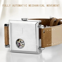 Montre mécanique décontractée OEM personnalisée Seagull ST17 avec cadran laqué blanc, bracelet en cuir suédé marron et petit secondes, boîtier carré