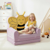 Canapé pliable 2-en-1 pour tout-petits Bee avec design de dessin animé, rembourrage en mousse souple, canapé de jeu pour chambre et salon