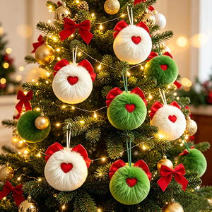 Christmas Tree Hanging <b>Ornaments</b> Green Elf Bow Pom Pom Decorations Faux Rabbit Fur Plush Christmas Decoration - Product Image 5