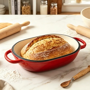 <span class=keywords><strong>Cocotte</strong></span> <span class=keywords><strong>en</strong></span> <span class=keywords><strong>fonte</strong></span> émaillée antiadhésive écologique, résistante à la chaleur, compatible four, pour la cuisson du levain, compatible gaz et induction - Product Image 2