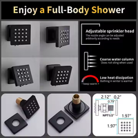 Système de douche contemporain commercial en laiton thermostatique, à effet pluie, cascade et brume, noir, montage encastré, massage, appartement, hôtel