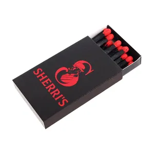 Logo Gepersonaliseerde Matchboxen Ontworpen Papier Custom Ambachtelijke Cadeau Zwart Rood Luciferdoosjes Voor Kaars