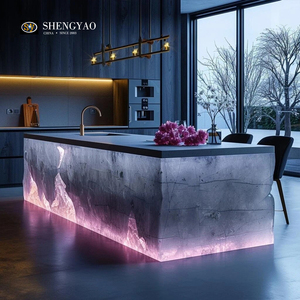 Encimeras de Barra de Resina de Piedra Artificial de Lujo con Cristales Minerales Iluminados en Morado para Cocina, Hotel o Villa - Product Image 5