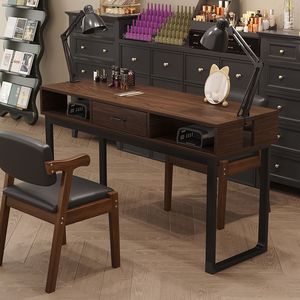 Nail <b>Table</b> Wood Top <b>Walnut</b> Black American Retro Style Manicure Nail Bar Single Double Design - Product Image 1