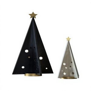 Modern Metal Christmas <b>Tree</b> Decor Set Black Silver Cone <b>Tree</b> Showpiece With Brass Star <b>Topper</b> <b>Xmas</b> Figurine - Product Image 1
