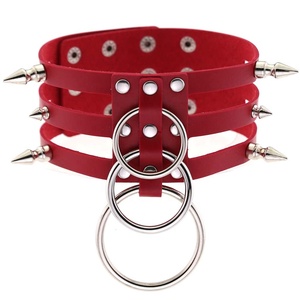 Harnais de <span class=keywords><strong>cou</strong></span> en cuir noir large, style bondage gothique classique, avec 3 anneaux, pour jeux érotiques, collier tendance avec chaîne - Product Image 1
