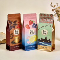 Sachets de thé en aluminium avec fermeture éclair personnalisée, vente en gros, pochettes plates, emballage individuel pour sachets de thé, pochettes de rangement réutilisables pour le thé