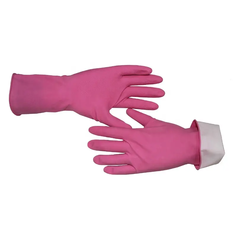 Wholesale Custom Cheap 35g Flock-Lined Pink Household Latex Unsupported Gloves with Honeycomb Pattern Grip CE 2121X