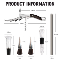 Ensemble d'ouvre-bouteilles Laguiole classique robuste 6 pièces avec manche en acier inoxydable et bois de wengé - Coffret cadeau