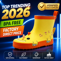 Bottes de pluie en caoutchouc 3D pour enfants, imperméables, antidérapantes, avec motif de dinosaure, chaussures de pluie pour tout-petits avec languette de traction pour garçons et filles