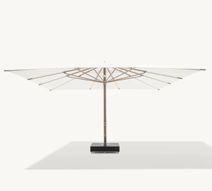 Hermoso Mueble de Patio con Tela Blanca, Marco de Aluminio y Sombrilla Grande para Exteriores - Product Image 1