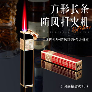 Briquet à gaz métallique coupe-vent, flamme carrée rouge, rechargeable au butane, portable, cadeau d'affaires - Product Image 5