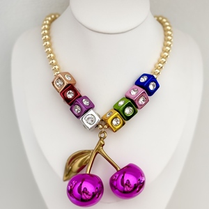 Nueva moda collar místico para niñas cereza gargantilla hecha a mano cuentas de oro diamante moda cobre mujeres bodas regalos joyería - Product Image 4