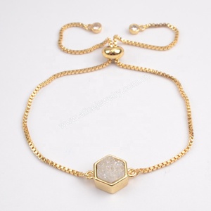 ZG0220 Designer Charms Hand and <strong>Ankle</strong> Adjustable 14K <strong>Gold</strong> Plated Custom Friendship Women Crystal Druzy Chain <strong>Bracelets</strong> - Product Image 6