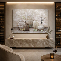 Peintures murales sur toile abstraites à succès pour la décoration intérieure, avec motifs de pots vintage et pierres naturelles vertes incrustées
