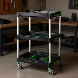 Three Tier Utility <b>Cart</b> With Wheels And Storage Compartments <b>For</b> Garage Or Workshop Use - Product Image 3