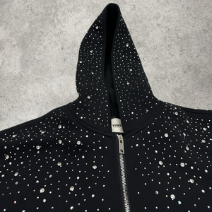 Felpa con Cappuccio Personalizzata Y2K Grunge con Strass e Zip, Stile Gotico con Cristalli, Oversize, Streetwear - Product Image 5